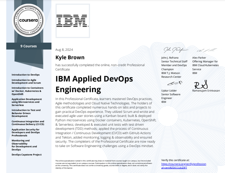 Certificate: IBM Applied DevOps Engineering